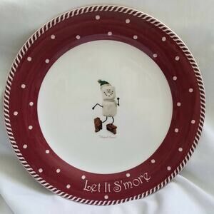 Original S'Mores Salad Dessert Plate Ice Skating Let it Smore Red Holiday Nikko